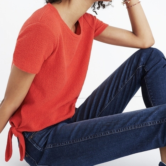Madewell Texture & Thread Modern Side Tie Top in Red Cotton Size Small - Picture 2 of 9